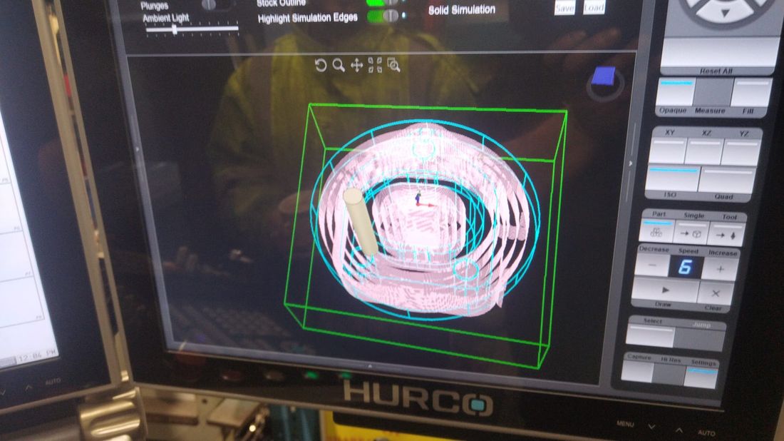 Turbo flange CNC toolpath simulated on the Hurco control at CDK Services